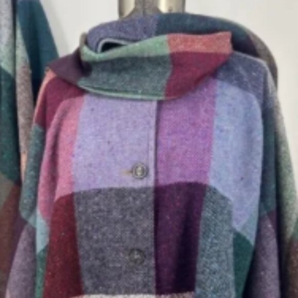 John Malloy dongal tweed Colorful Plaid Wool cape/Coat OS - Picture 3 of 7